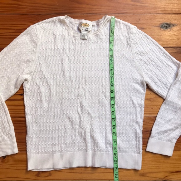 Talbots Pima Cotton White Cable Knit Sweater, EUC, L - Picture 5 of 9
